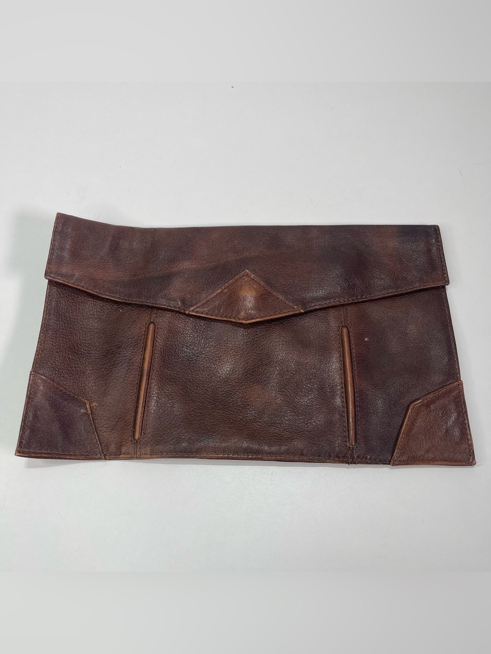 Vintage Leather Brown Clutch Fold Over Envelope Purse Minimalist Classic